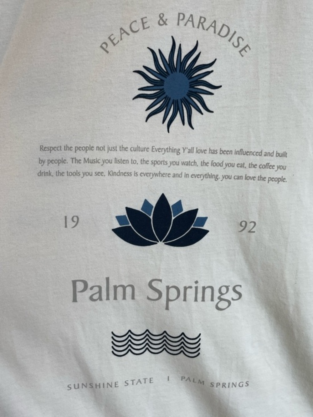 Denim & Flower Cream Graphic Tee with Navy Text • Large